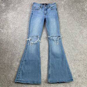 Hollister Jeans Women’s 23 Blue Flare High Rise Light Wash Stretch Torn